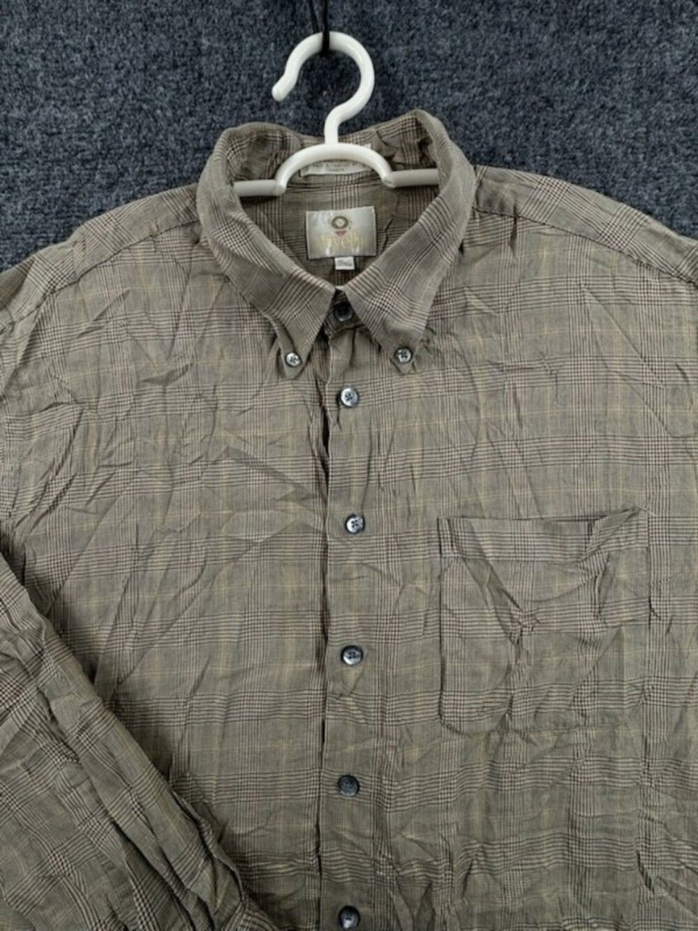 Viyella Beige Brown Plaid Button-Down XL Cotton Wool Shirt Heritage British Men